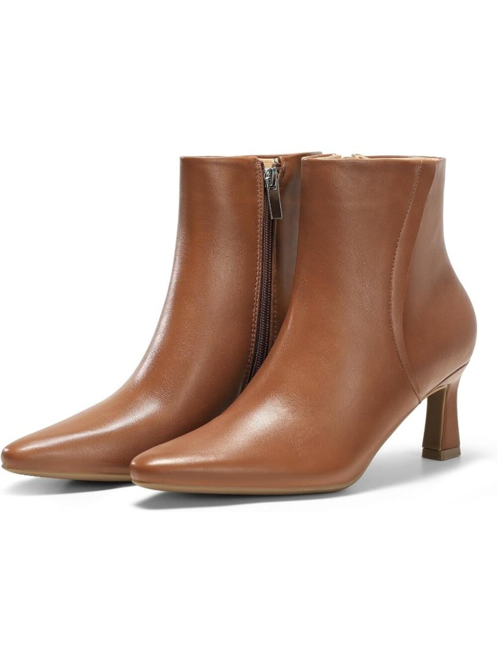 Women's Dark Brown Ankle Boot Kitten Low Heel Closed Pointed Booties Side Zipper